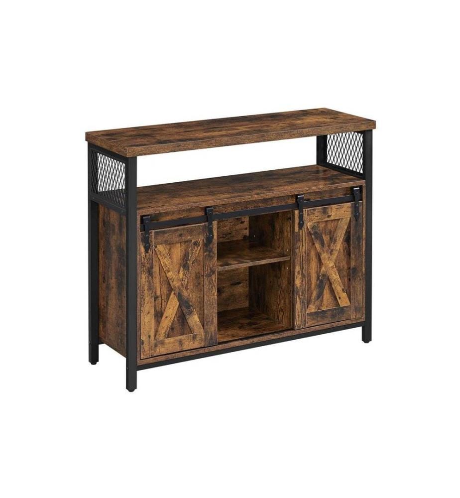 VASAGLE - Buffet avec 2 portes coulissantes 100 x 80 cm, Brun/Noir