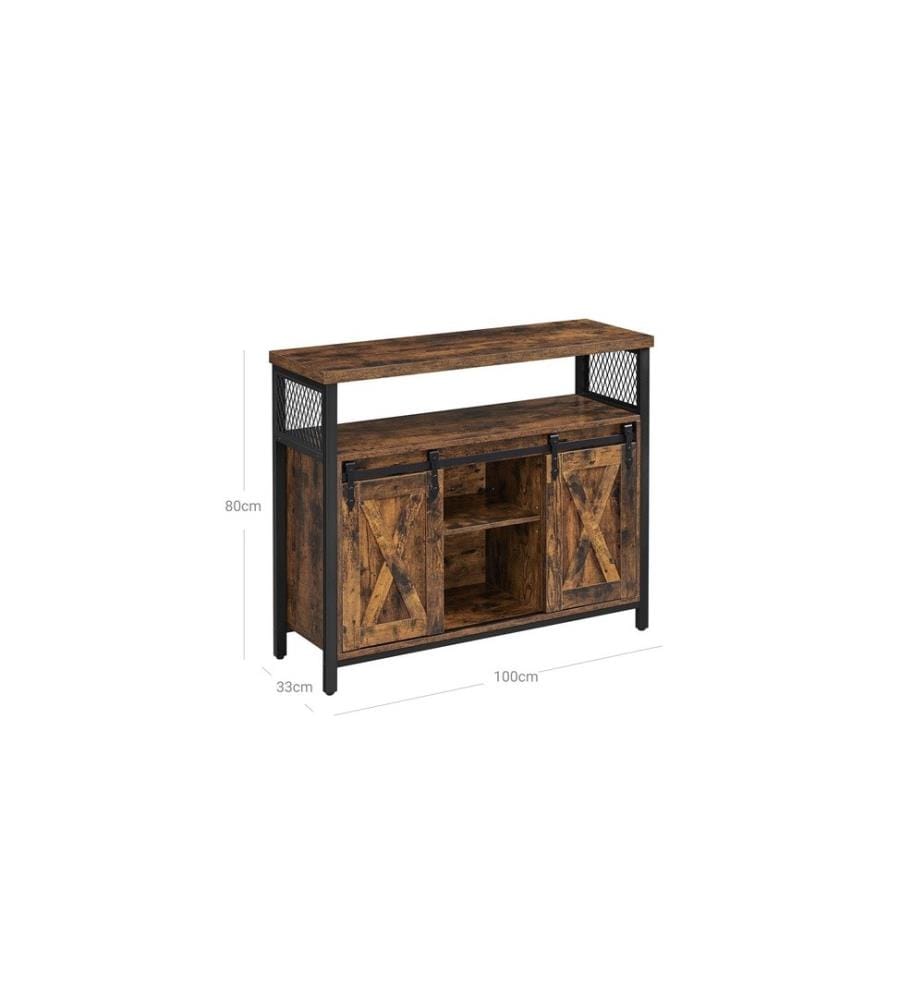 VASAGLE - Buffet avec 2 portes coulissantes 100 x 80 cm, Brun/Noir