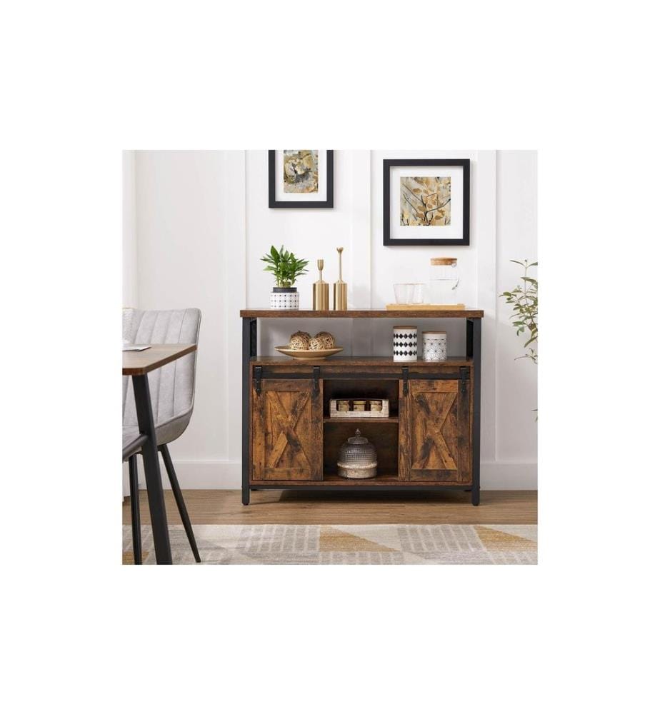VASAGLE - Buffet avec 2 portes coulissantes 100 x 80 cm, Brun/Noir