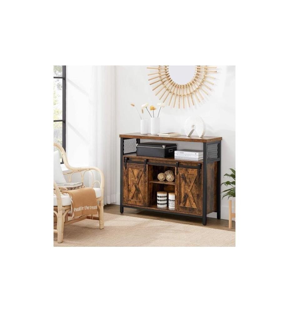 VASAGLE - Buffet avec 2 portes coulissantes 100 x 80 cm, Brun/Noir