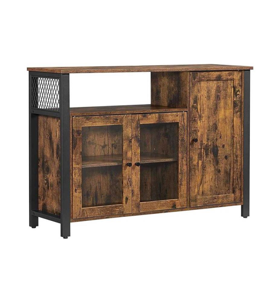 VASAGLE - Buffet avec 3 portes 110 x 75 cm, Brun/Noir