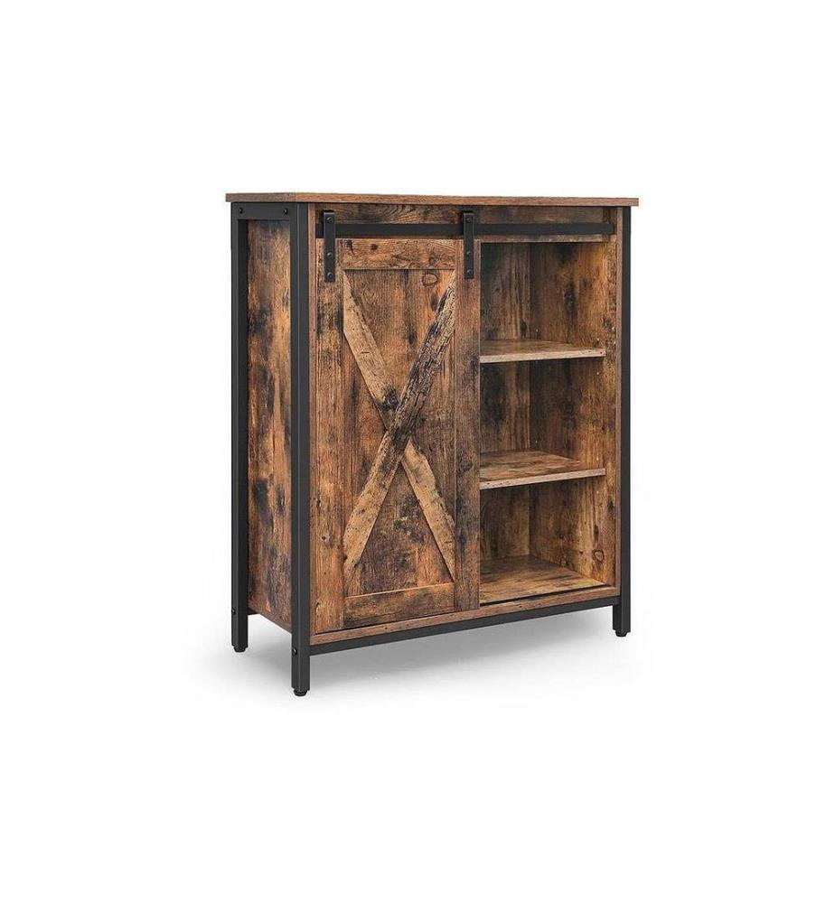 VASAGLE - Commode avec porte coulissante 70 x 80 cm, Brun/Noir