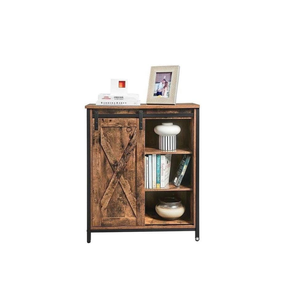 VASAGLE - Commode avec porte coulissante 70 x 80 cm, Brun/Noir