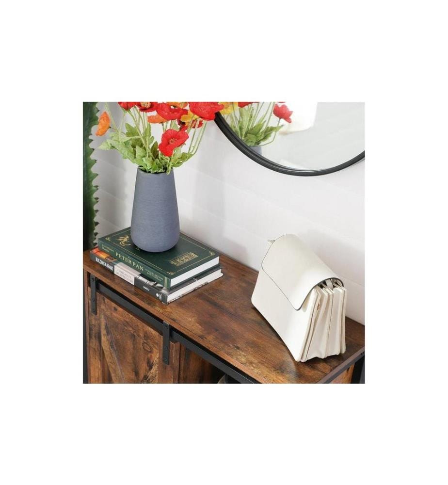 VASAGLE - Commode avec porte coulissante 70 x 80 cm, Brun/Noir