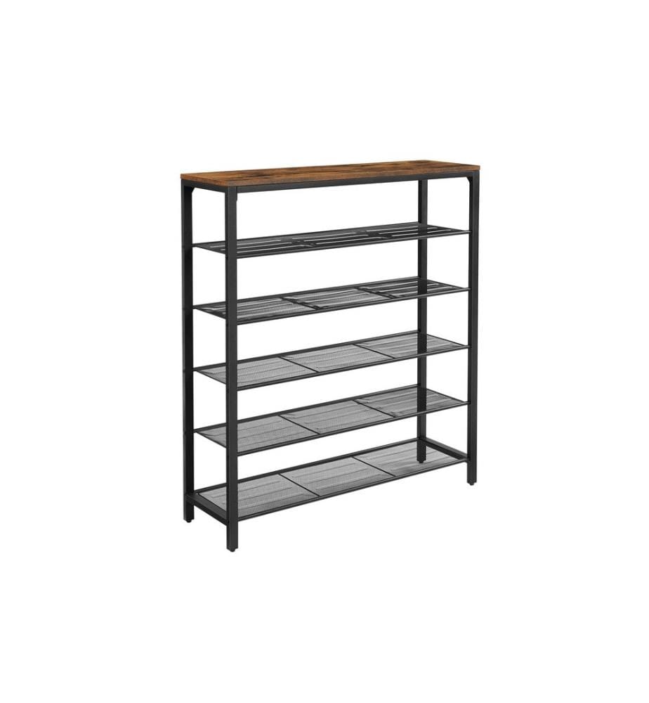VASAGLE - Schuhregal mit 5 Ablagen 100 x 110 cm, Braun/Schwarz