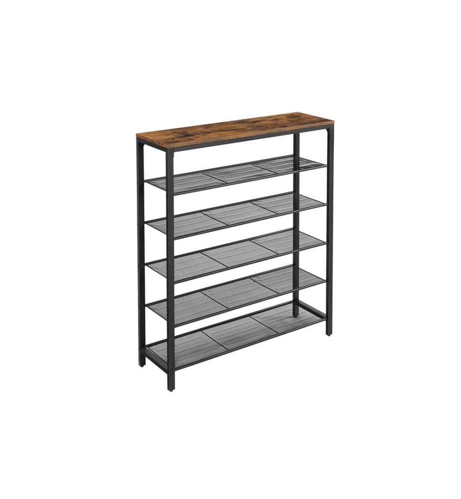 VASAGLE - Schuhregal mit 5 Ablagen 100 x 110 cm, Braun/Schwarz