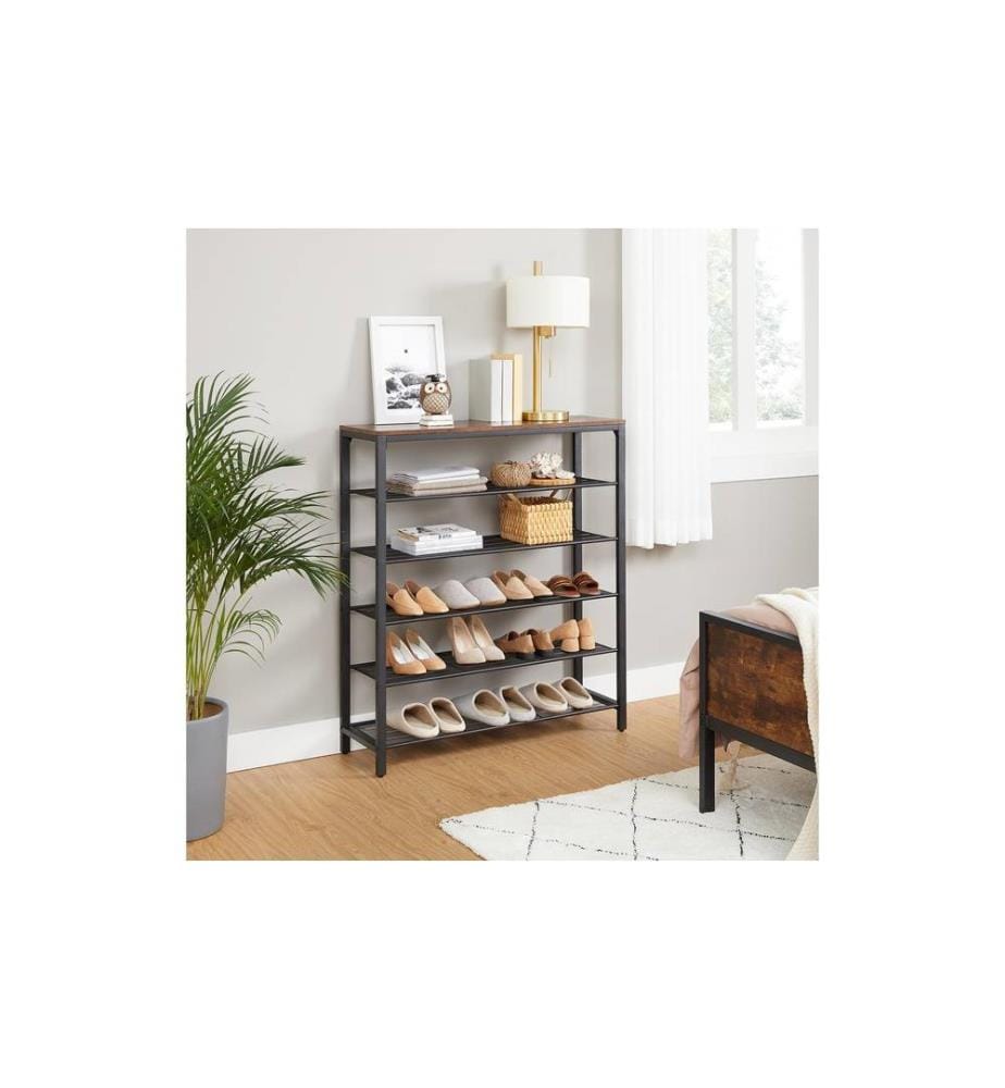 VASAGLE - Schuhregal mit 5 Ablagen 100 x 110 cm, Braun/Schwarz