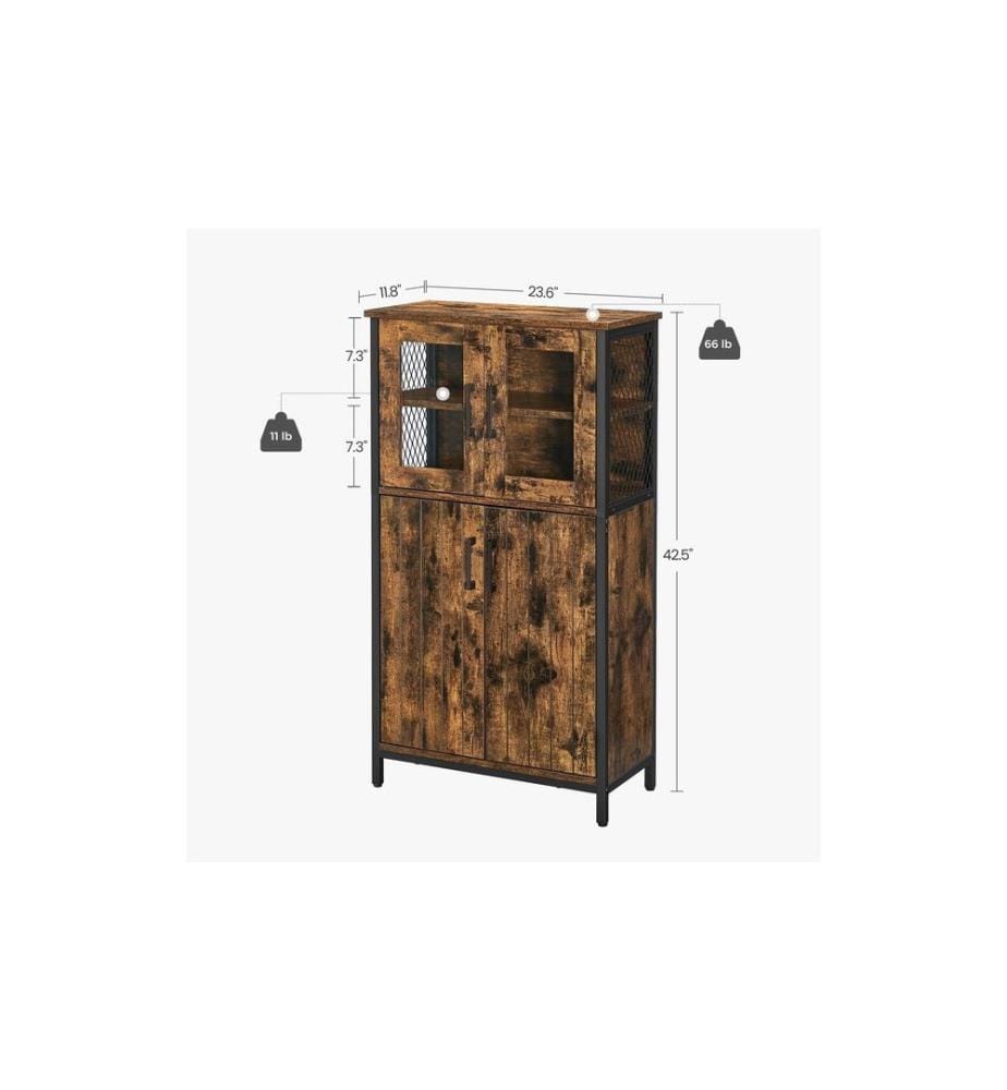 VASAGLE - Commode avec portes en verre 60 x 108 cm, Brun/Noir