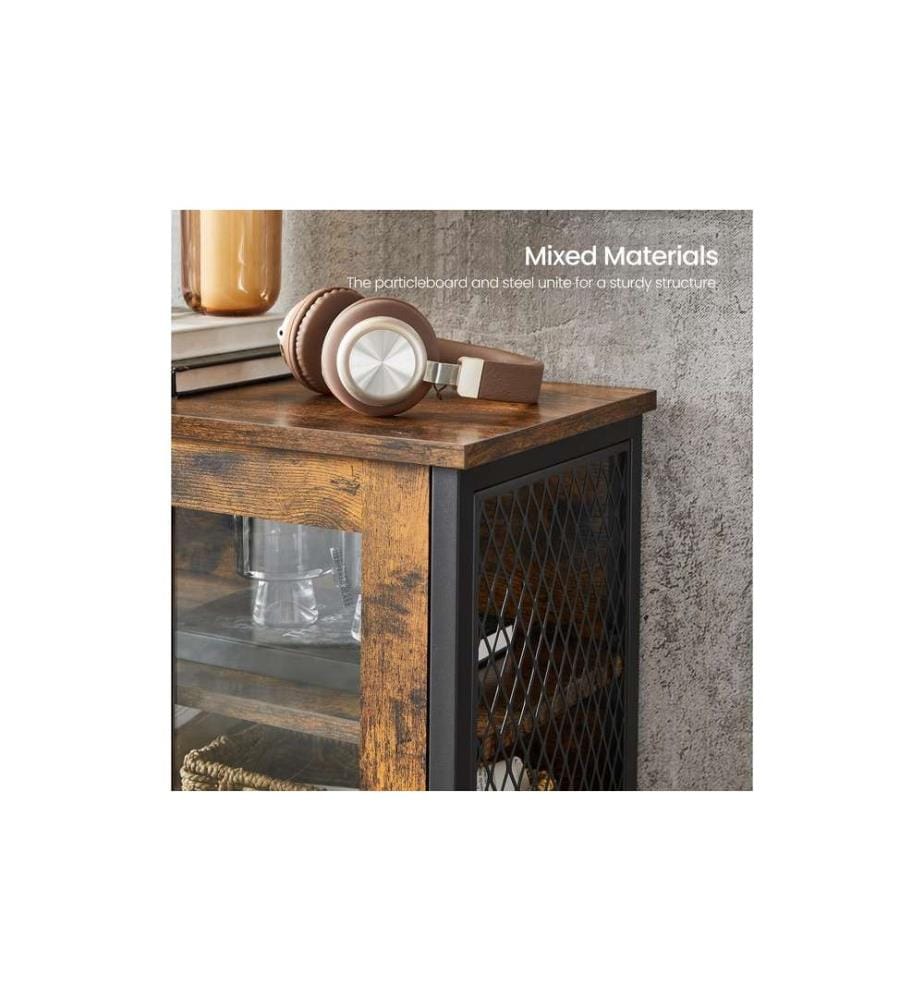 VASAGLE - Commode avec portes en verre 60 x 108 cm, Brun/Noir