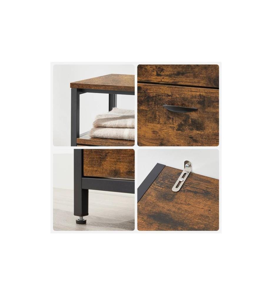 VASAGLE - Armoire à chaussures avec 4 volets 95 x 98.3 cm, Brun/Noir