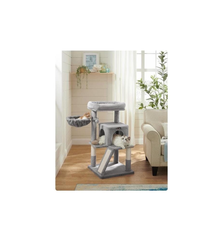 Feandrea - Arbre à chat avec planche à gratter, 96 cm, gris/beige