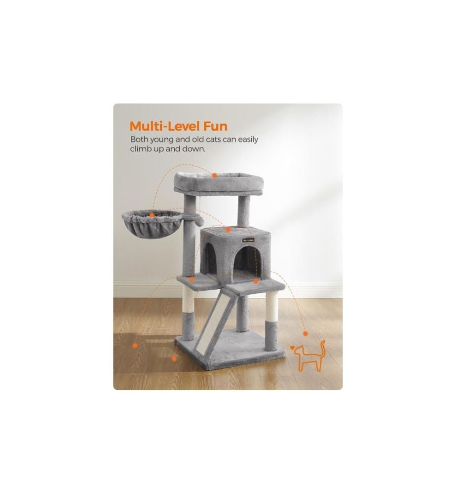 Feandrea - Arbre à chat avec planche à gratter, 96 cm, gris/beige