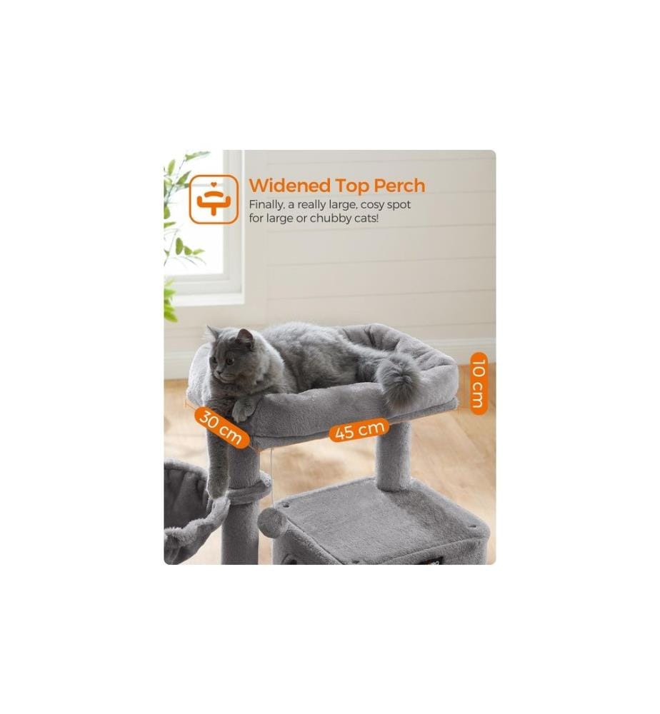Feandrea - Arbre à chat avec planche à gratter, 96 cm, gris/beige