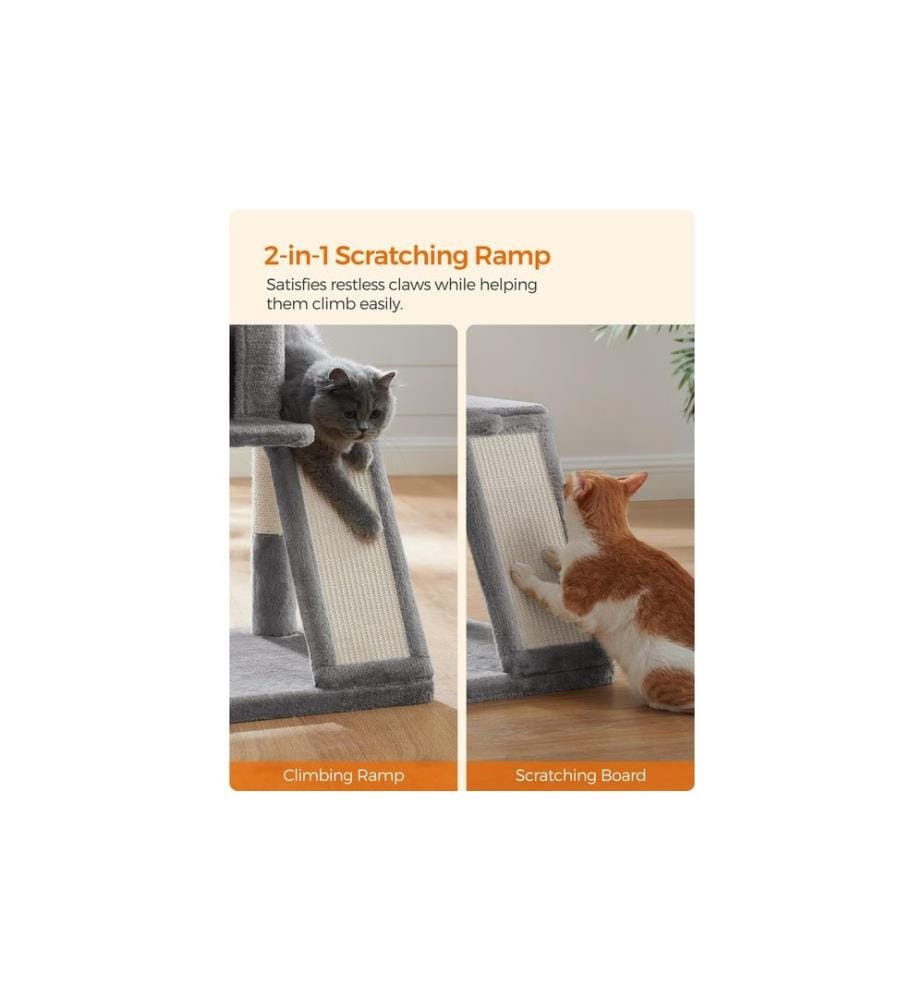 Feandrea - Arbre à chat avec planche à gratter, 96 cm, gris/beige