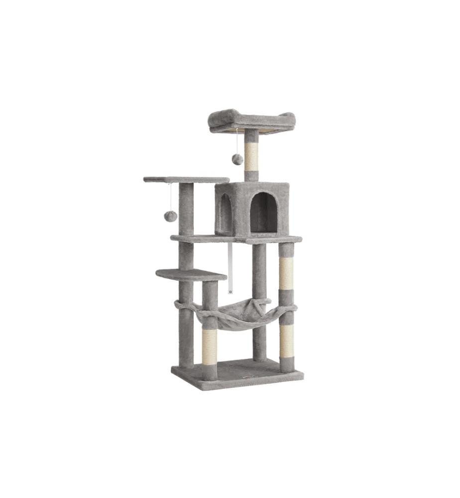 Feandrea - Arbre à chat avec hamac, 143 cm, gris/beige