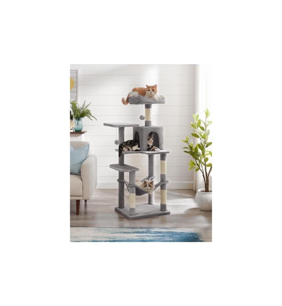 Feandrea - Arbre à chat avec hamac, 143 cm, gris/beige