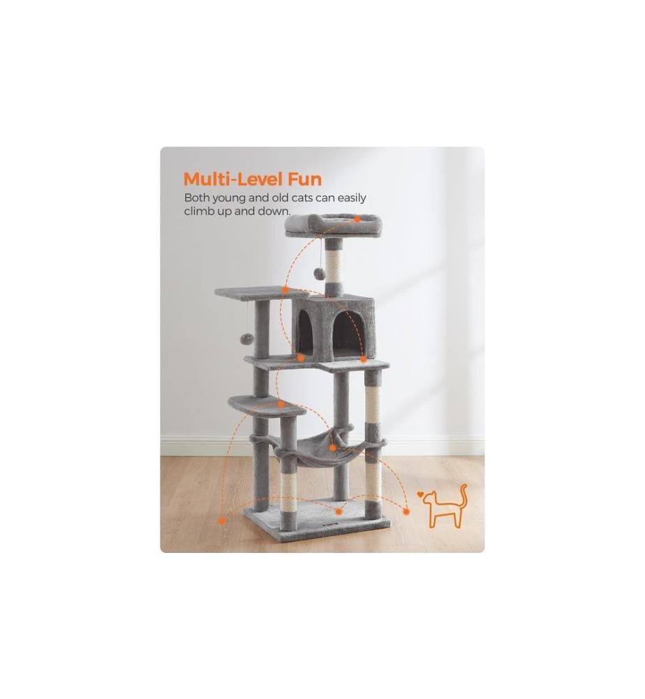Feandrea - Arbre à chat avec hamac, 143 cm, gris/beige
