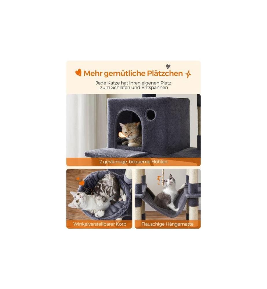 Feandrea - Arbre à chat XXL, 206 cm, gris fumé/beige