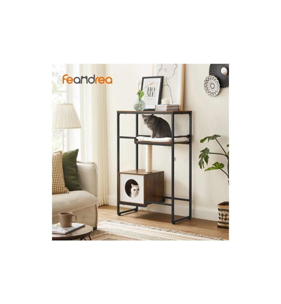 Feandrea - Arbre à chat avec tablette, 114 cm, brun vintage