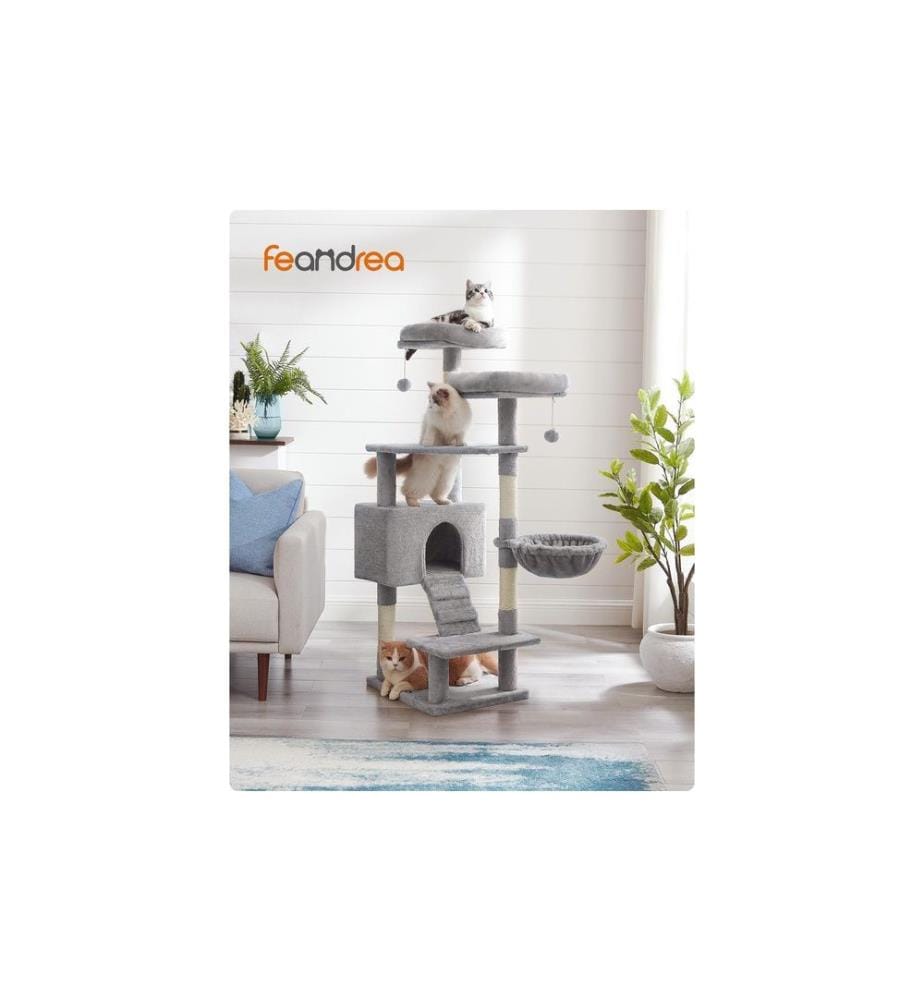 Feandrea - Arbre à chat 142 cm, gris/beige