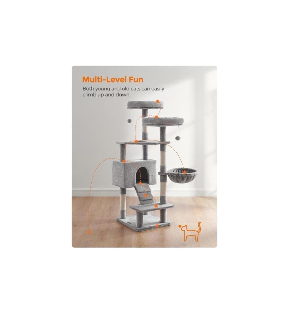 Feandrea - Arbre à chat 142 cm, gris/beige