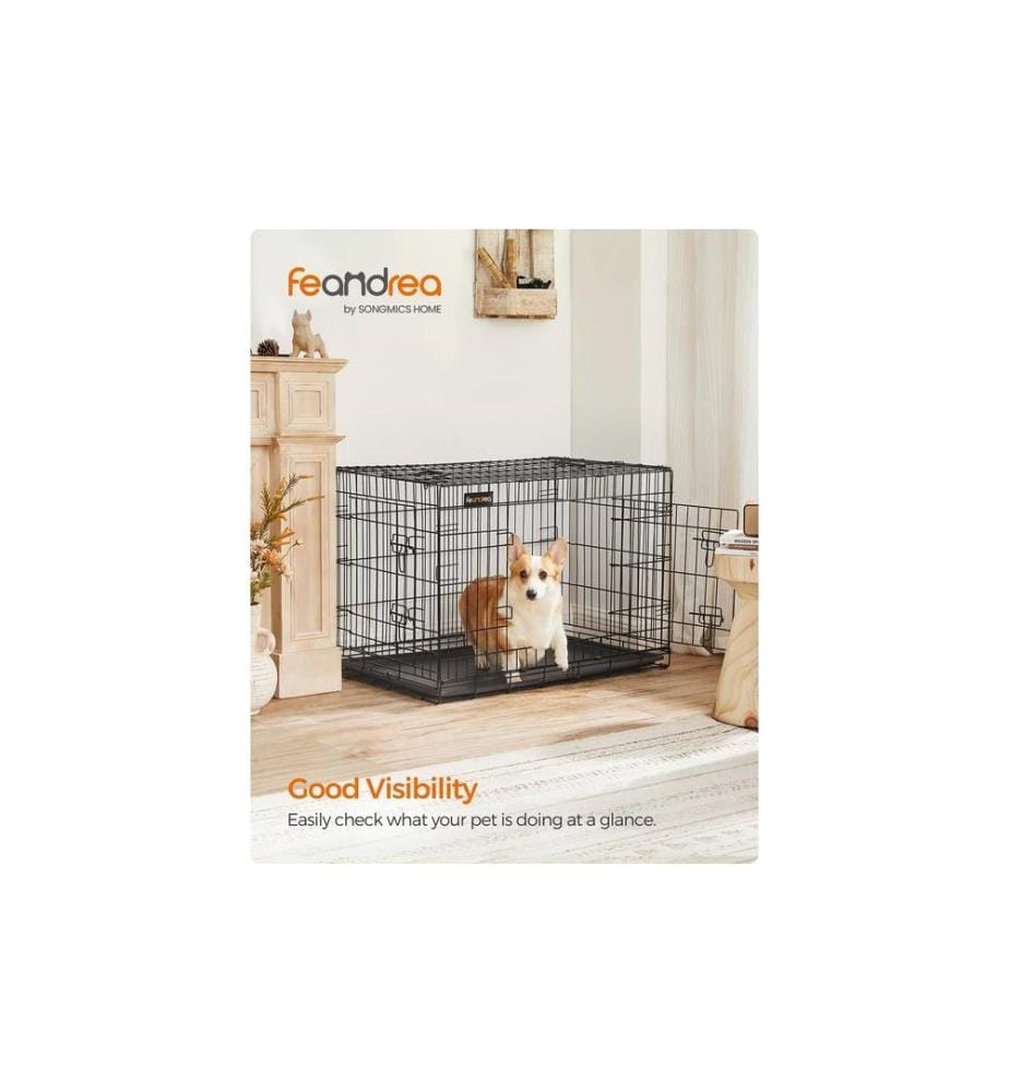 Feandrea - Cage pour chien avec 2 portes, 92.5 x 57.5 x 64 cm, noir