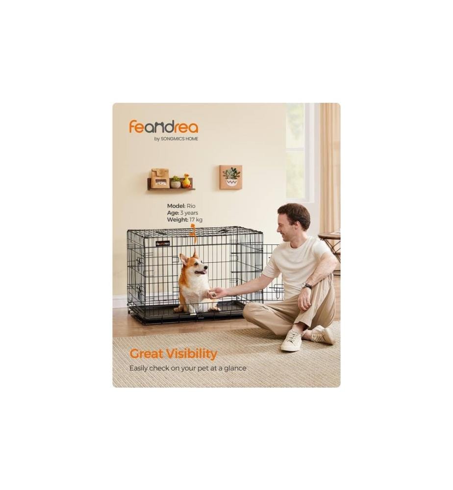 Feandrea - Cage pour chien avec 2 portes, 92.5 x 57.5 x 64 cm, noir
