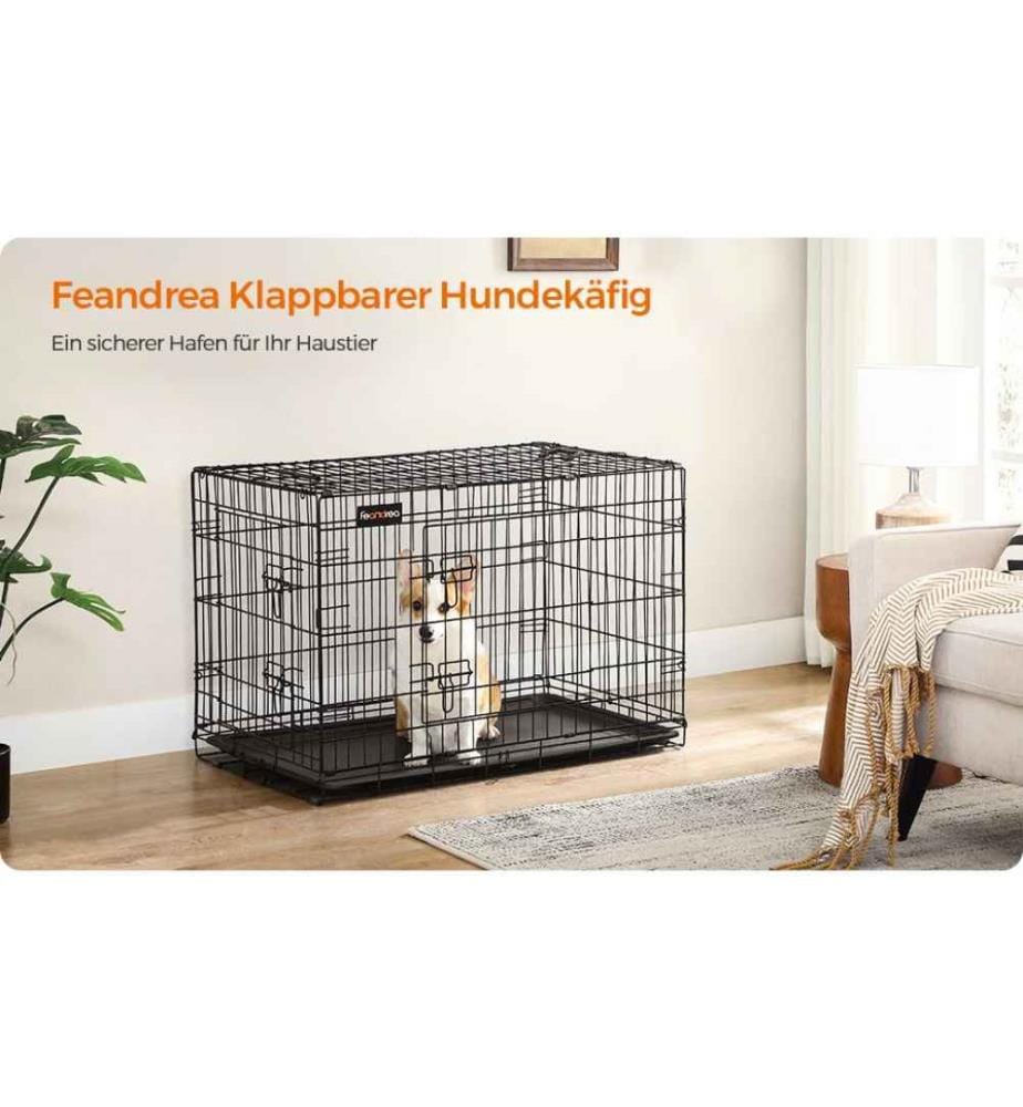 Feandrea - Cage pour chien avec 2 portes, 92.5 x 57.5 x 64 cm, noir