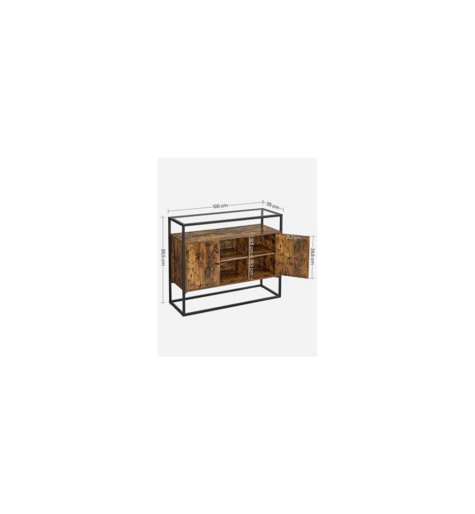 VASAGLE - Buffet avec surface en verre 100 x 35 x 80 cm, Brun/Noir