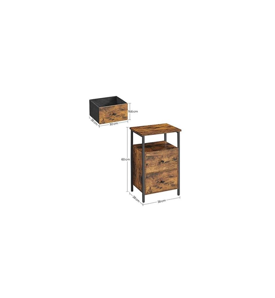 VASAGLE - Table de nuit avec 2 tiroirs 38 x 28 x 60 cm, Brun/Noir