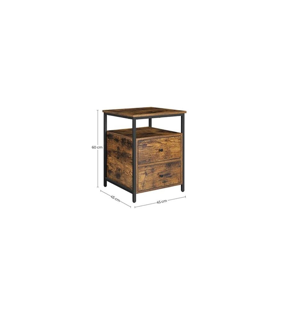 VASAGLE - Table de nuit avec 2 tiroirs 45 x 45 x 60 cm, Brun/Noir