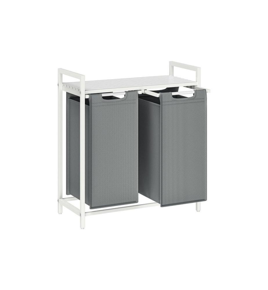 VASAGLE - Corbeille à linge avec tablette 2 x 46 l, Gris/Blanc