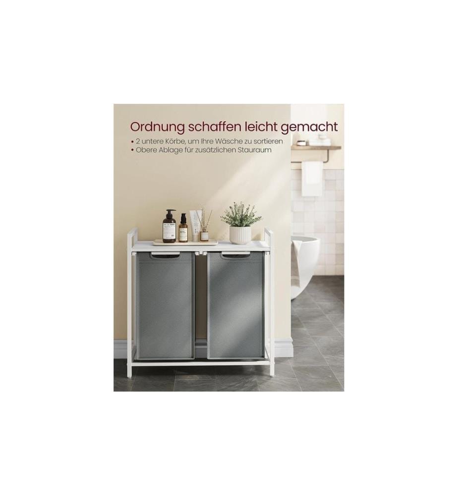 VASAGLE - Corbeille à linge avec tablette 2 x 46 l, Gris/Blanc