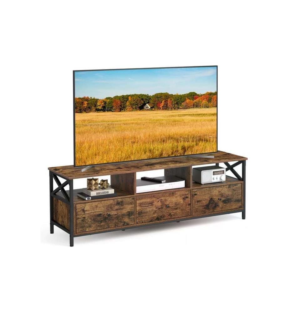 VASAGLE - Meuble TV avec 3 tiroirs 147 x 40 x 50 cm, Brun/Noir