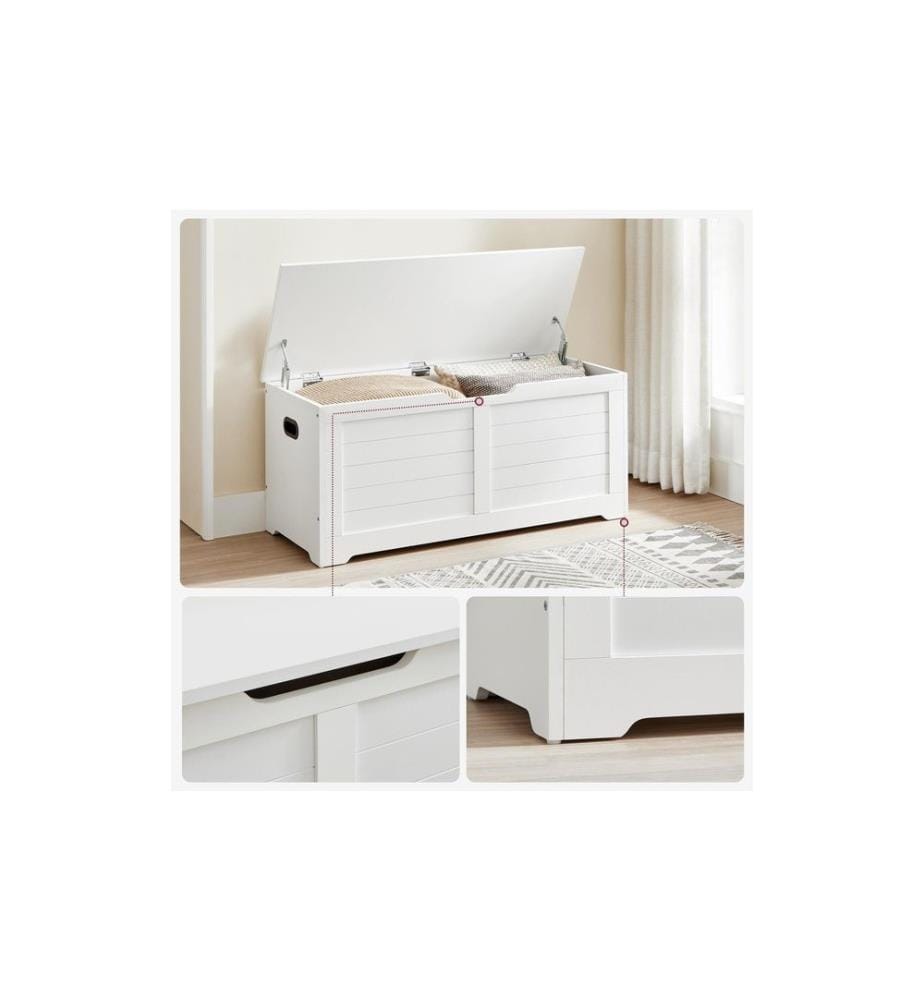 VASAGLE - Coffre-siège dans le style maison de campagne 100 x 40 x 46 cm, Blanc mat