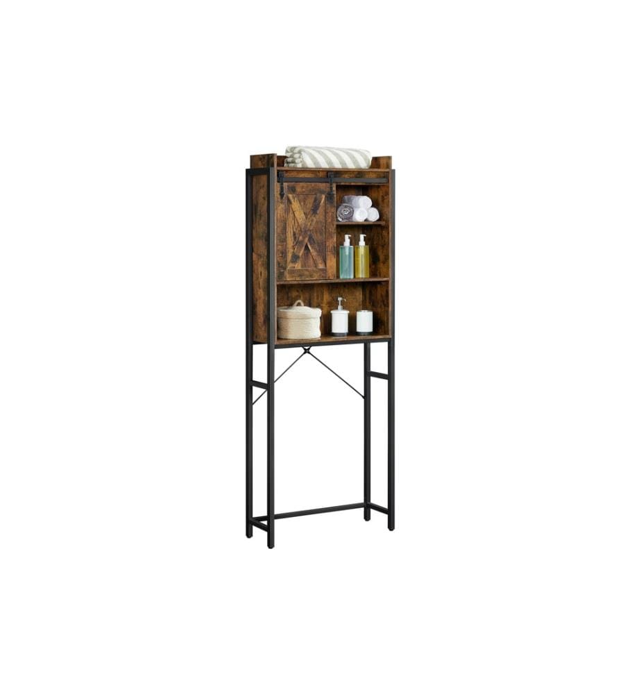VASAGLE - Badezimmerregal mit Schrank 64 x 24 x 171 cm, Braun/Schwarz