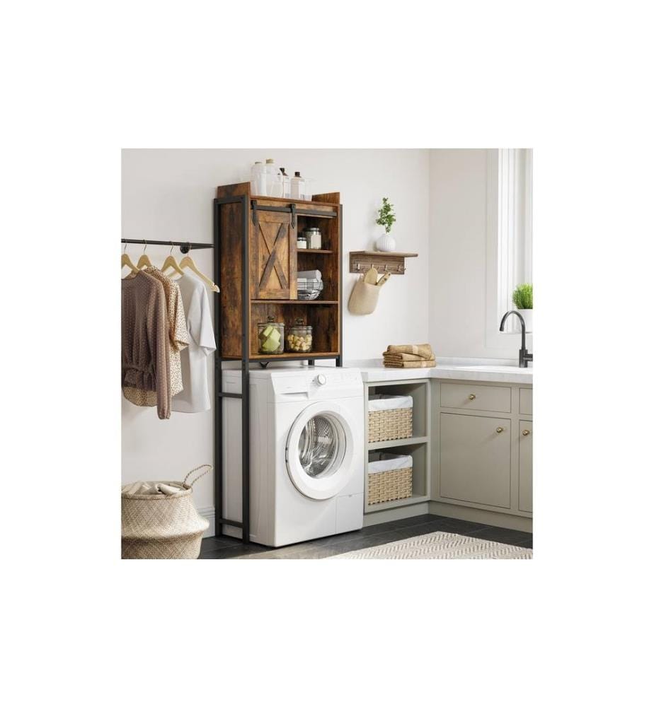 VASAGLE - Badezimmerregal mit Schrank 64 x 24 x 171 cm, Braun/Schwarz