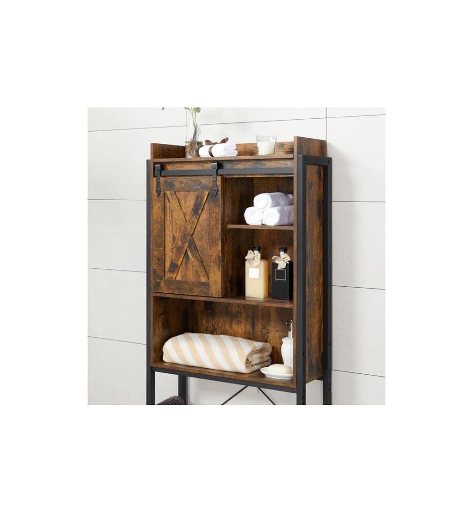 VASAGLE - Badezimmerregal mit Schrank 64 x 24 x 171 cm, Braun/Schwarz