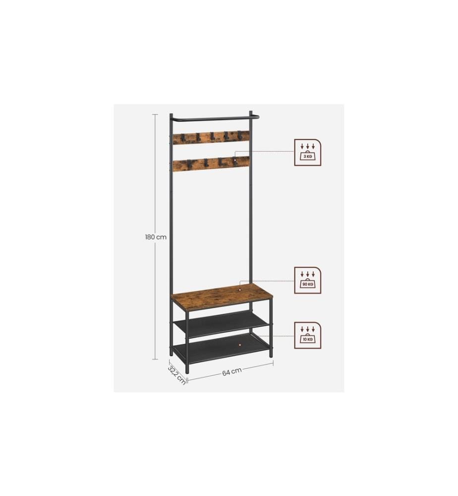 VASAGLE - Garderobe 32.2 x 64 x 180 cm, Braun/Schwarz