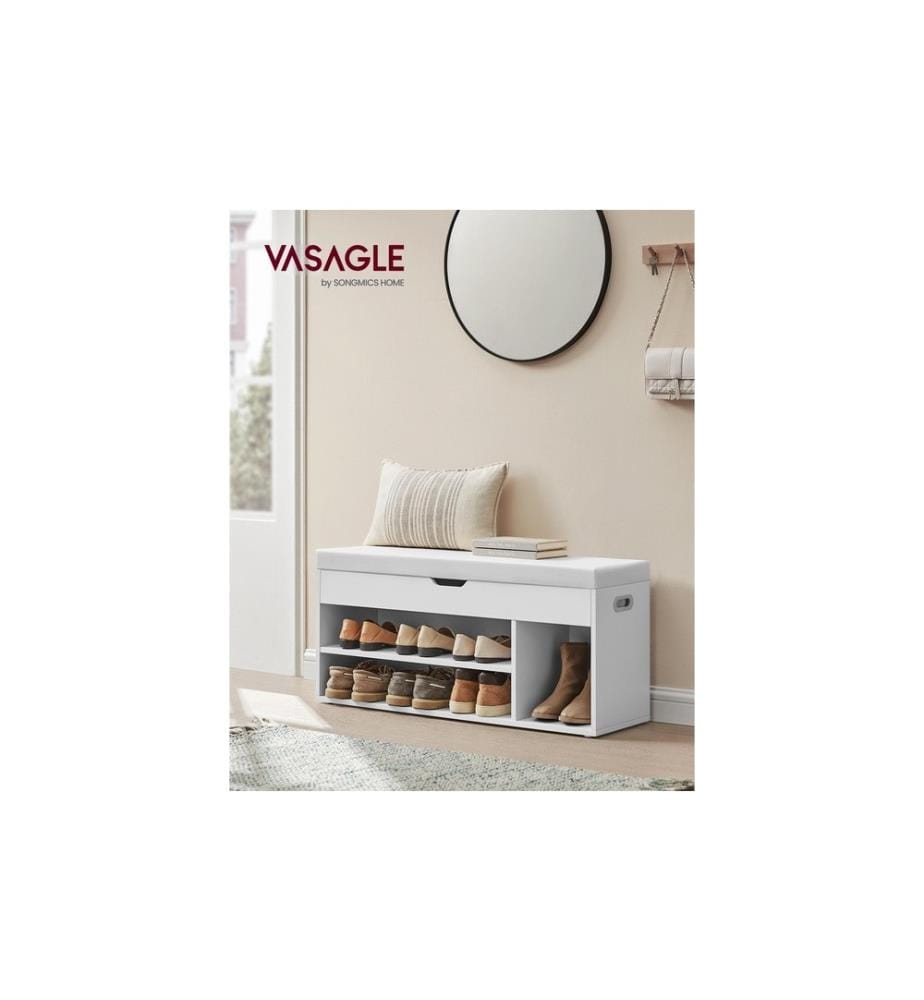 VASAGLE - Banc avec rembourrage 100 x 44 cm, Blanc