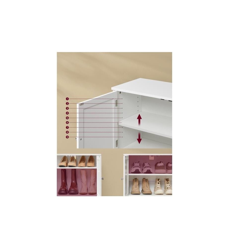 VASAGLE - Armoire à chaussures Style maison de campagne 120 x 70 cm, Blanc