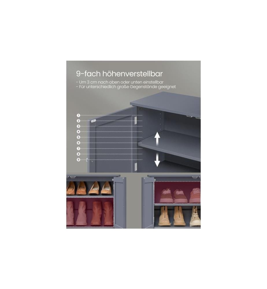 VASAGLE - Armoire à chaussures Style maison de campagne 120 x 70 cm, Gris