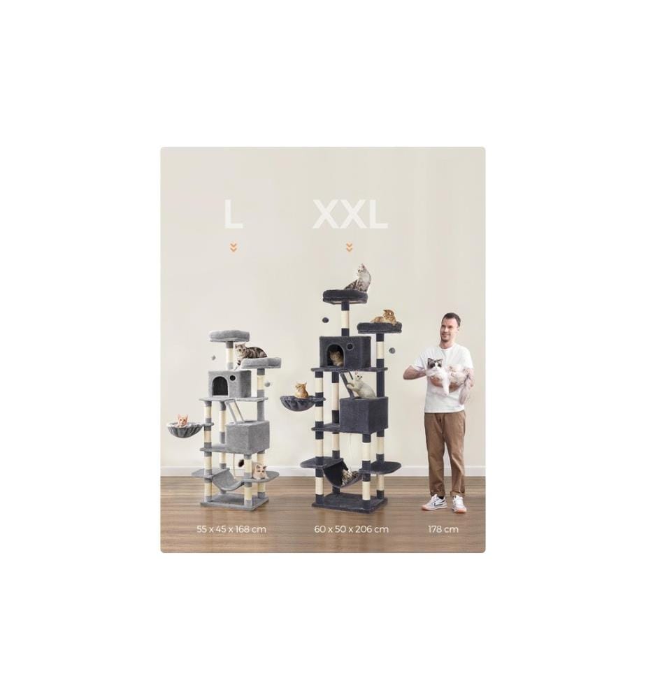 Feandrea - Arbre à chat XXL 206 cm, Gris/Beige