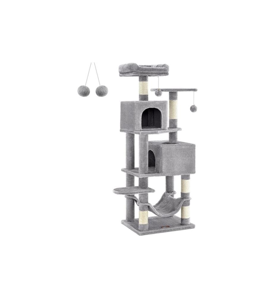 Feandrea - Arbre à chat avec 2 cavités 155 cm, Gris/Beige