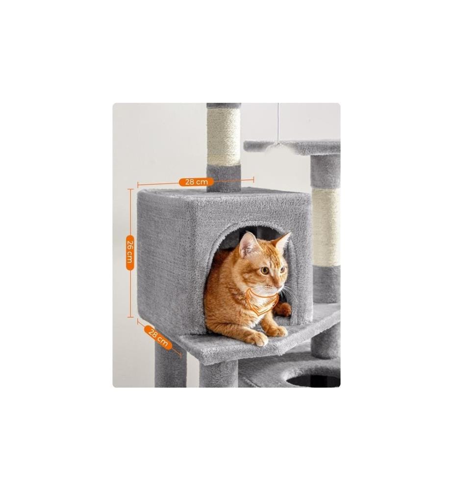Feandrea - Arbre à chat avec 2 cavités 155 cm, Gris/Beige