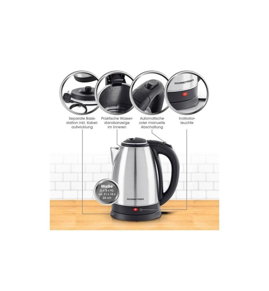 GOURMETMAXX - Bouilloire 1.8 l, Noir/Argenté
