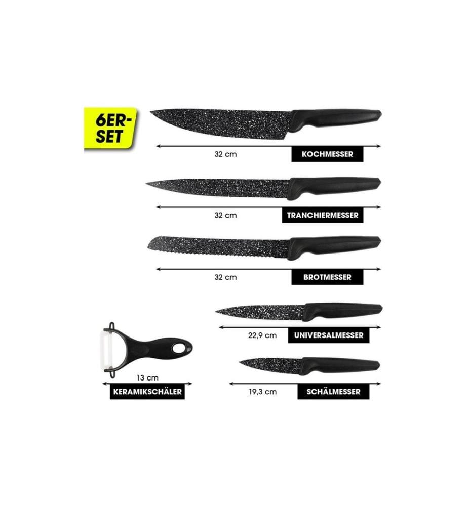 GOURMETMAXX - Set de couteaux avec éplucheur 6 pièces, Noir
