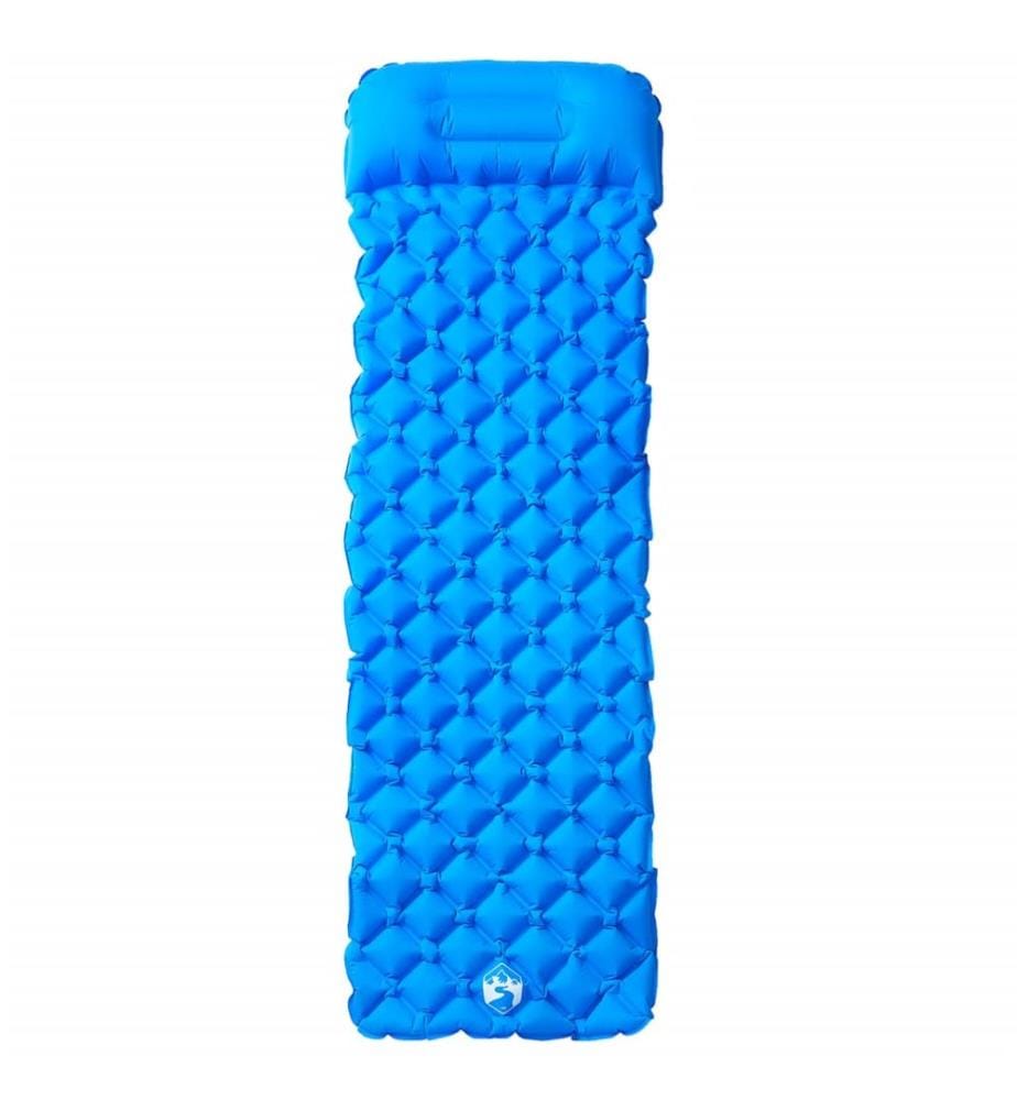 Matelas de camping gonflable avec oreiller 1 personne bleu