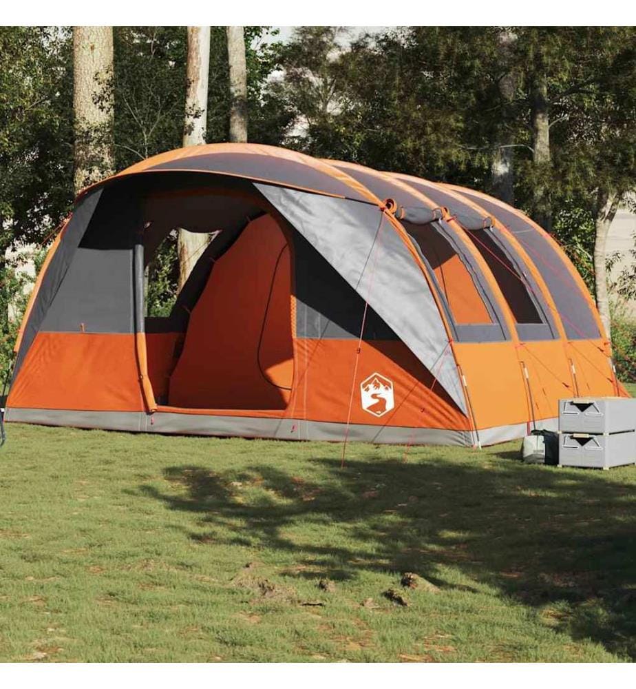 Tente de camping tunnel 5 personnes gris et orange imperméable