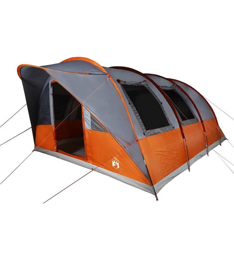 Tente de camping tunnel 5 personnes gris et orange imperméable